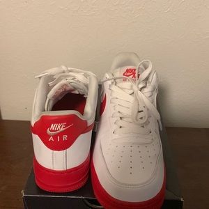 Red and white Air Force Ones. Size 8